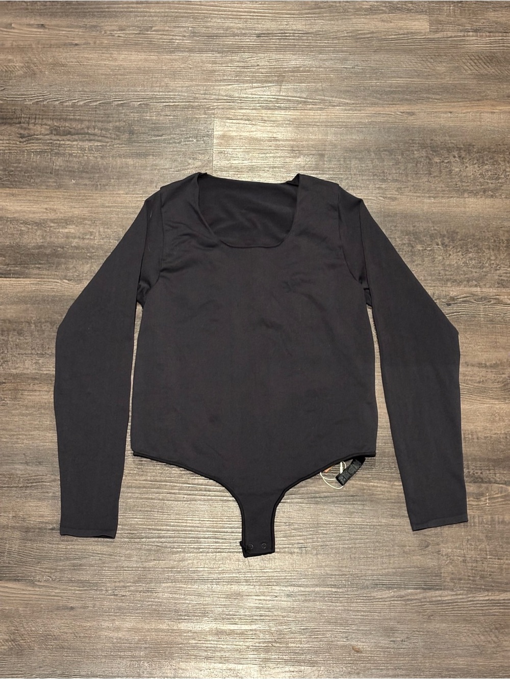 SKIMS Black Long-Sleeve Bodysuit with Square Neck